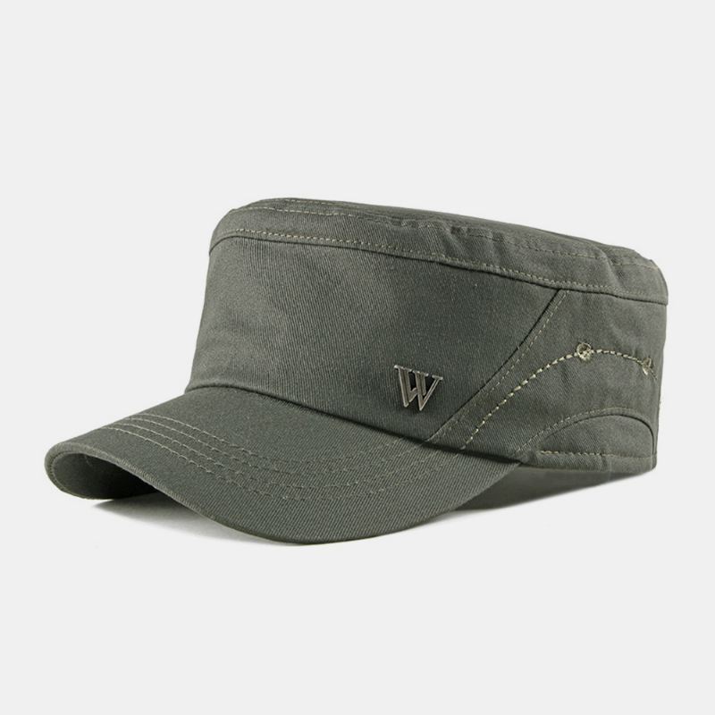 Mænd Bred Skygge Brev Metal Label Flad Cap Casual Udendørs Solskærm Militær Cap Peaked Cap