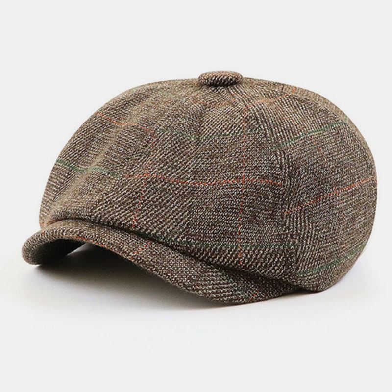 Mænd Britisk Stil Retro Elastisk Afslappet Gittermønster Maler Newsboy Hat Baret Hat Ottekantet Hat