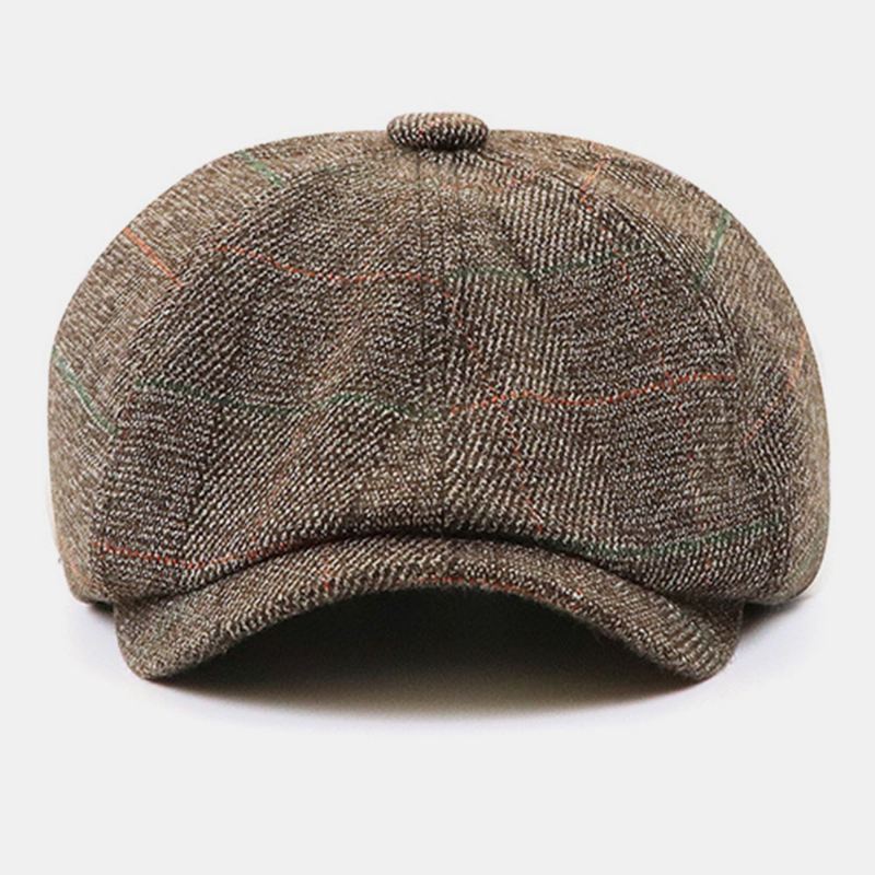 Mænd Britisk Stil Retro Elastisk Afslappet Gittermønster Maler Newsboy Hat Baret Hat Ottekantet Hat