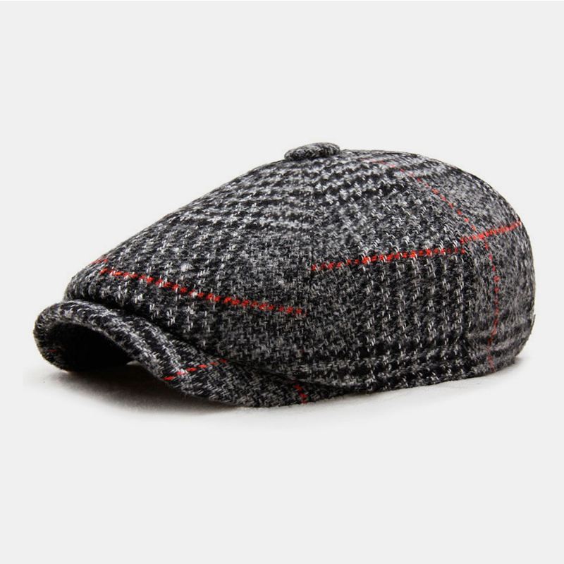 Mænd Britisk Stil Retro Maler Gittermønster Mode Afslappet Hold Varmen Frem Hat Baret Hat Octagonal Cap