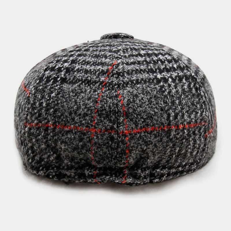 Mænd Britisk Stil Retro Maler Gittermønster Mode Afslappet Hold Varmen Frem Hat Baret Hat Octagonal Cap