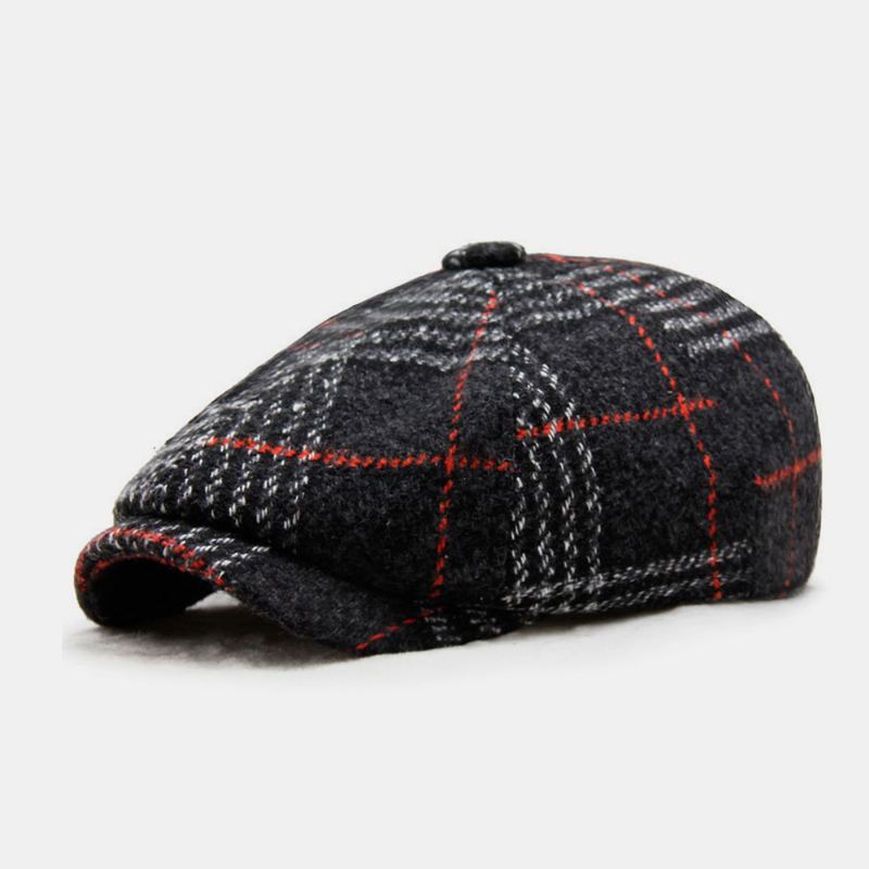 Mænd Britisk Stil Retro Maler Gittermønster Mode Afslappet Hold Varmen Frem Hat Baret Hat Octagonal Cap