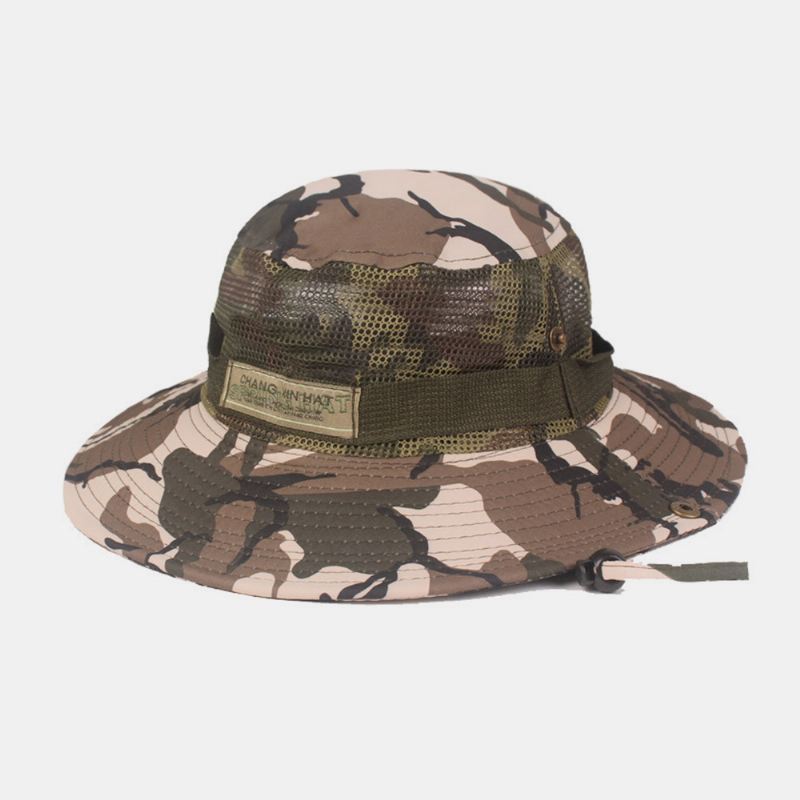 Mænd Camouflage Mesh Åndbar Big Rim Udendørs Bjergbestigning Sunshade Bucket Hat