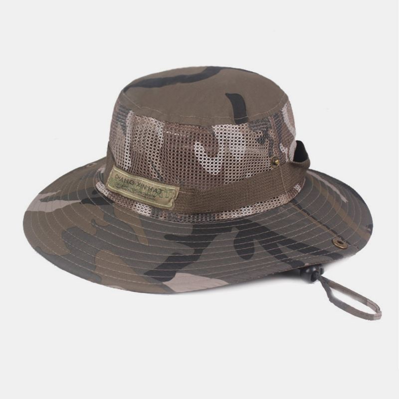 Mænd Camouflage Mesh Åndbar Big Rim Udendørs Bjergbestigning Sunshade Bucket Hat