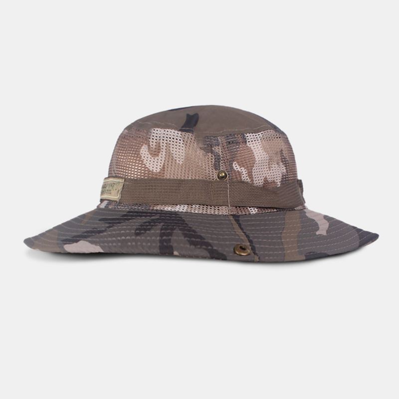 Mænd Camouflage Mesh Åndbar Big Rim Udendørs Bjergbestigning Sunshade Bucket Hat