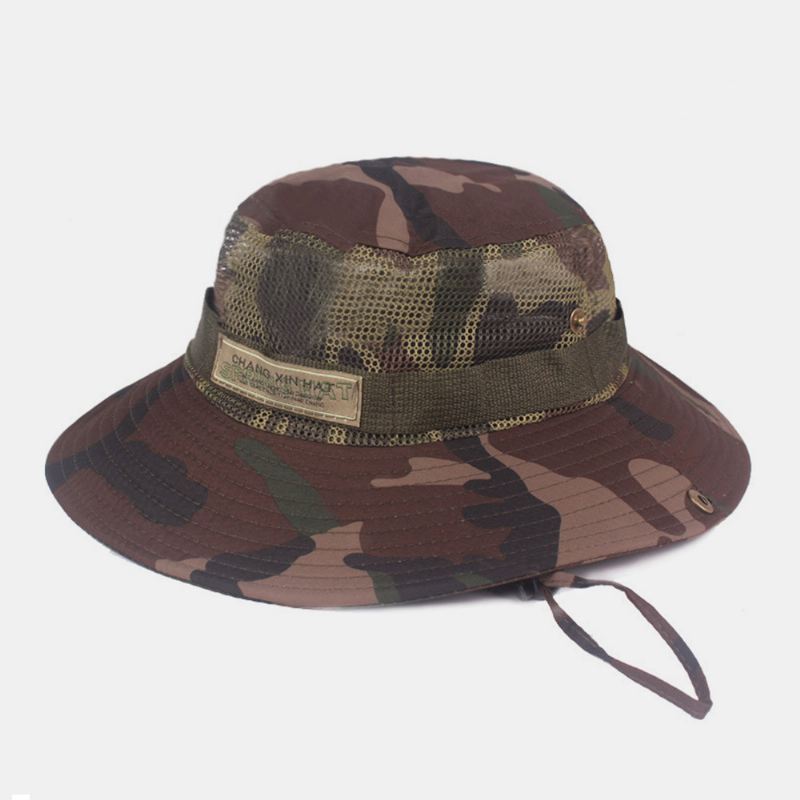 Mænd Camouflage Mesh Åndbar Big Rim Udendørs Bjergbestigning Sunshade Bucket Hat