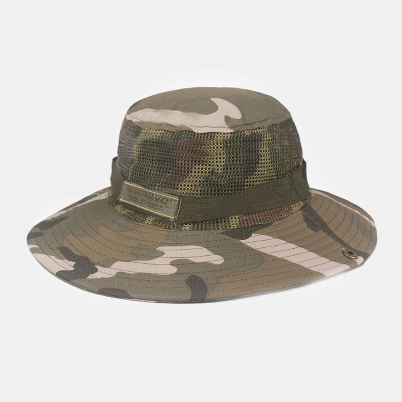 Mænd Camouflage Mesh Åndbar Big Rim Udendørs Bjergbestigning Sunshade Bucket Hat