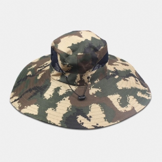 Mænd Camouflage Mesh Åndbar Big Rim Udendørs Fiskeri Klatring Sunshade Bucket Hat