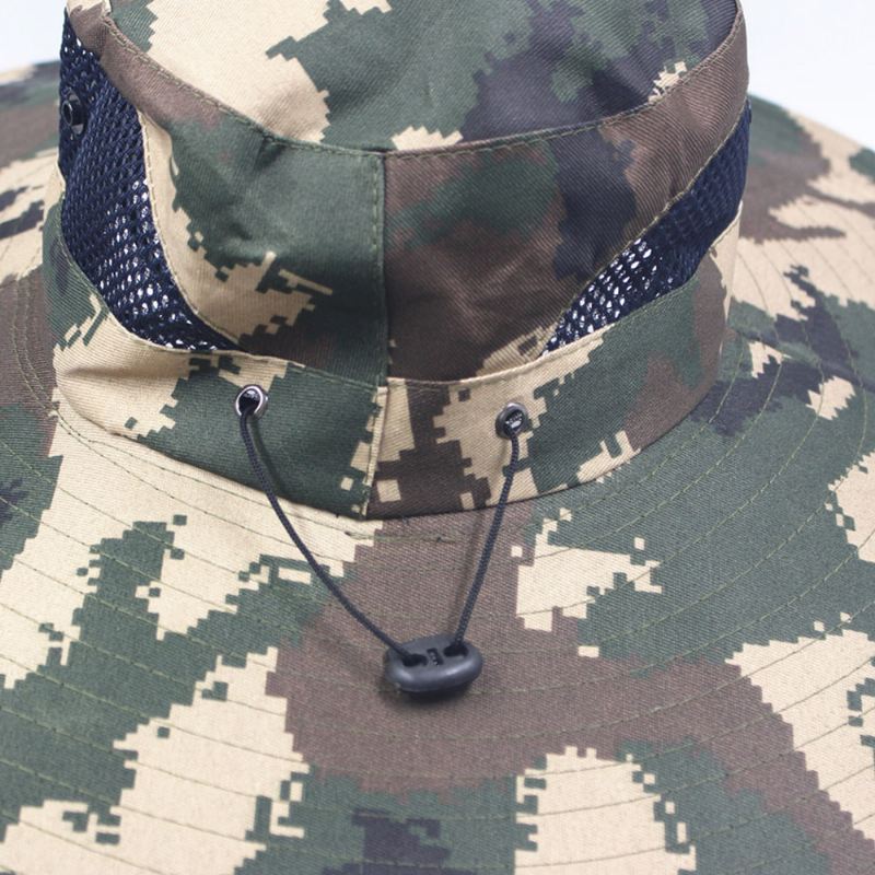 Mænd Camouflage Mesh Åndbar Big Rim Udendørs Fiskeri Klatring Sunshade Bucket Hat