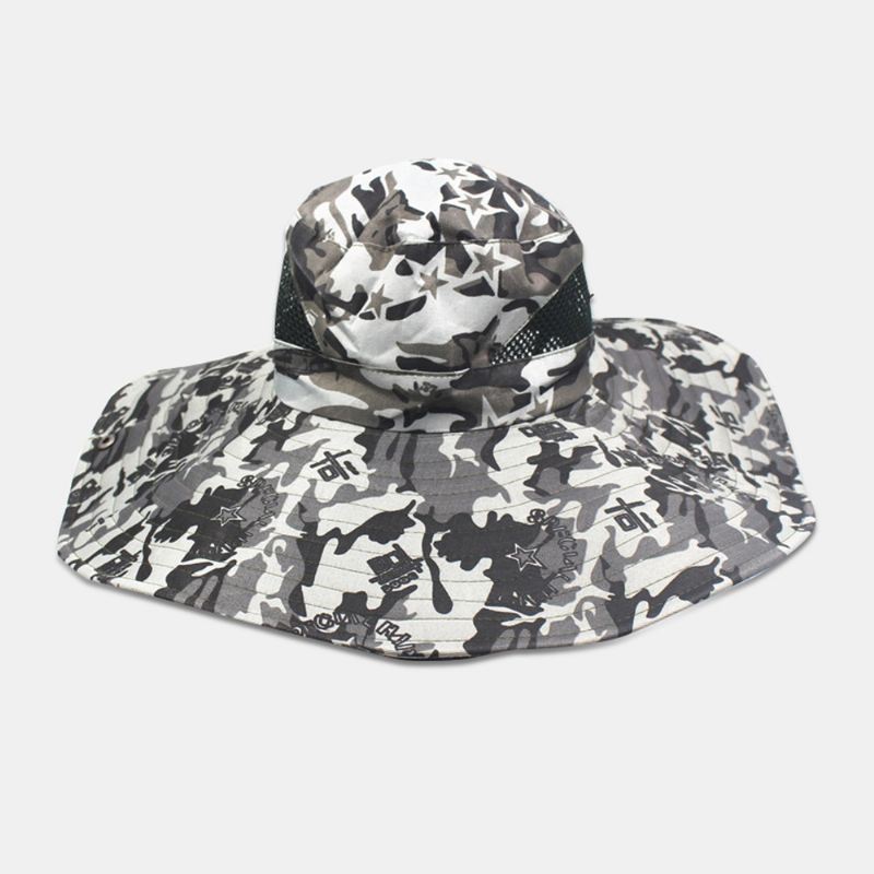 Mænd Camouflage Mesh Åndbar Big Rim Udendørs Fiskeri Klatring Sunshade Bucket Hat