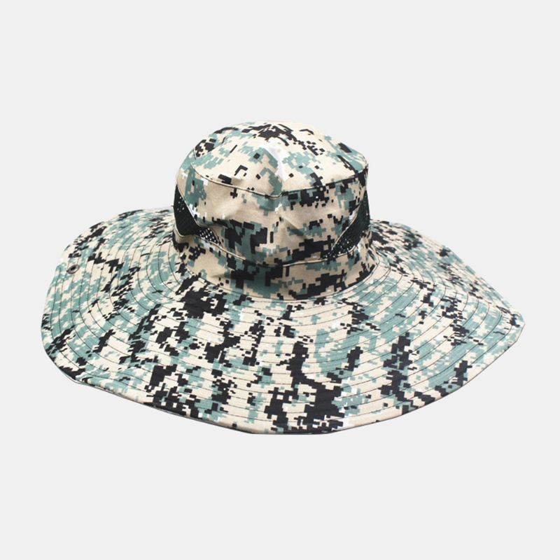 Mænd Camouflage Mesh Åndbar Big Rim Udendørs Fiskeri Klatring Sunshade Bucket Hat