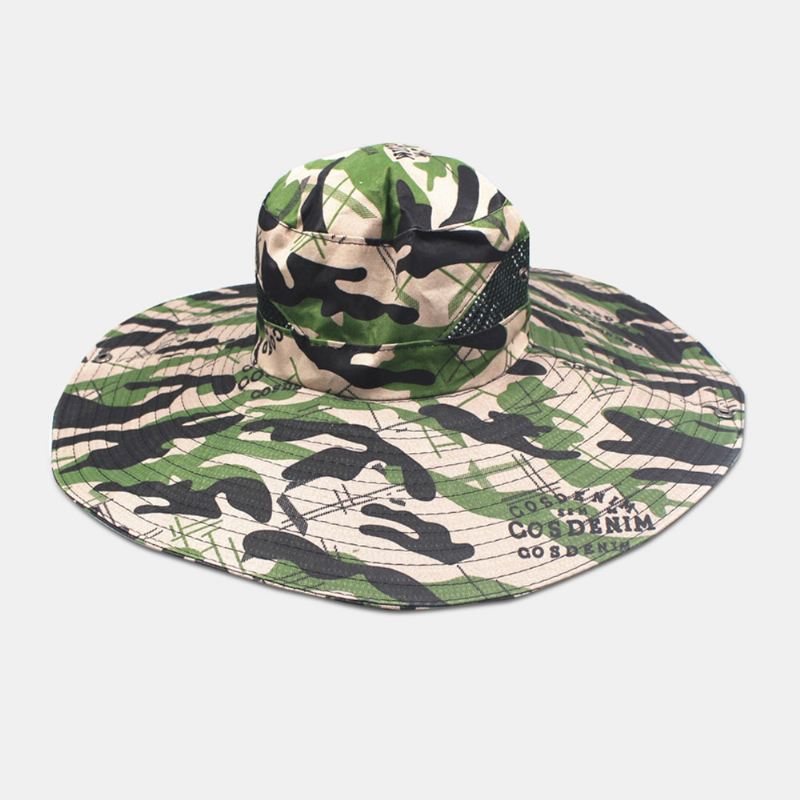 Mænd Camouflage Mesh Åndbar Big Rim Udendørs Fiskeri Klatring Sunshade Bucket Hat