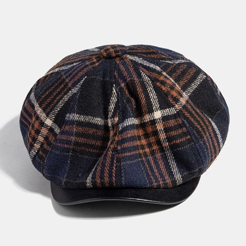 Mænd Casual Personlighed Plaid Mønster Newsboy Hat Octagonal Cap Baret Hat