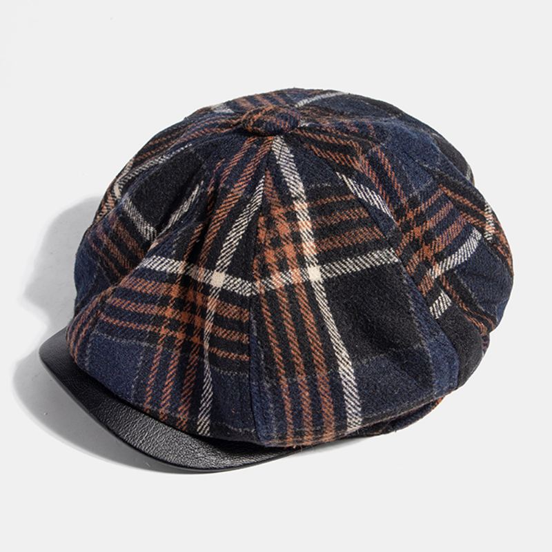 Mænd Casual Personlighed Plaid Mønster Newsboy Hat Octagonal Cap Baret Hat