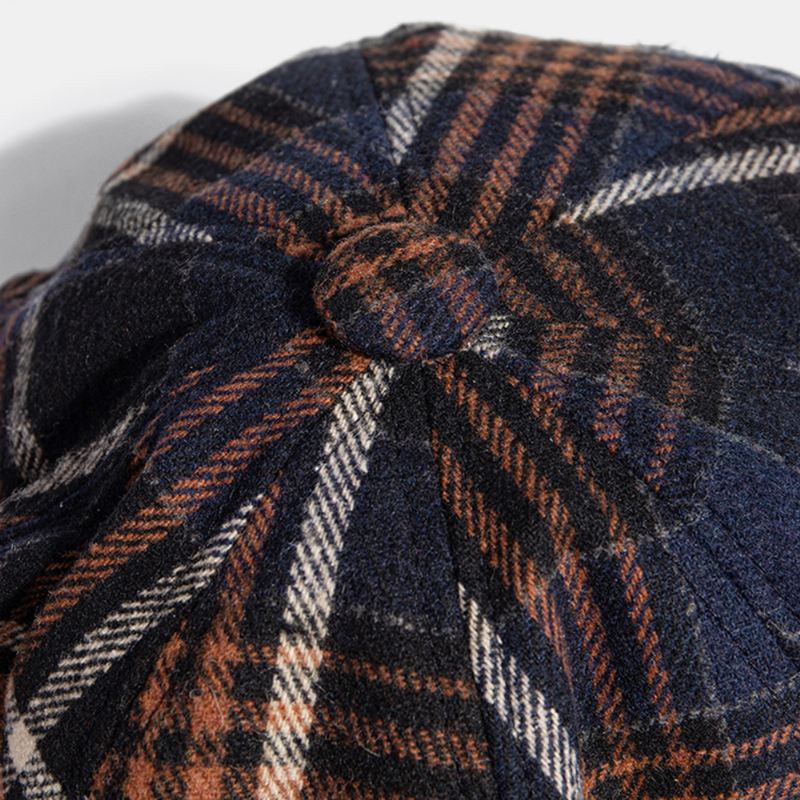 Mænd Casual Personlighed Plaid Mønster Newsboy Hat Octagonal Cap Baret Hat