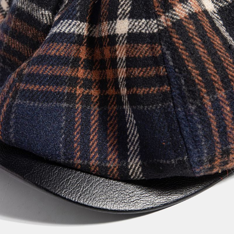 Mænd Casual Personlighed Plaid Mønster Newsboy Hat Octagonal Cap Baret Hat