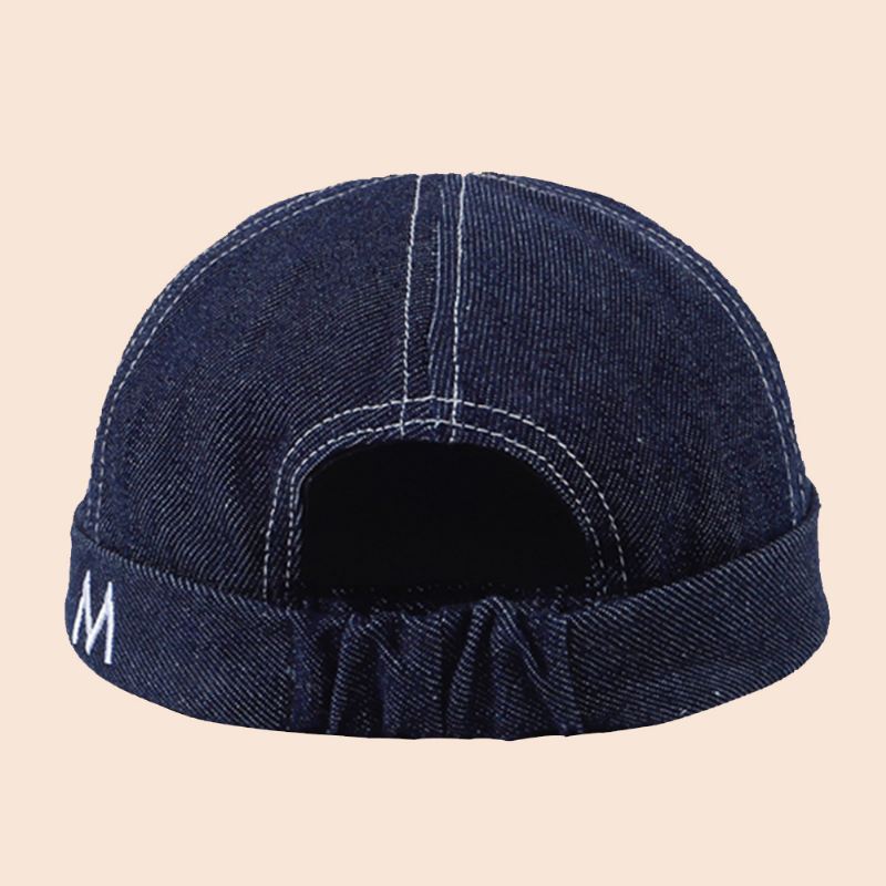 Mænd Denim Dome Brev Broderi Udlejer Kasket Hip Hop Sommer Solsejl Justerbar Brimless Beanie Skull Cap