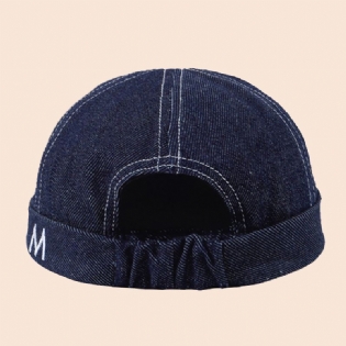 Mænd Denim Dome Brev Broderi Udlejer Kasket Hip Hop Sommer Solsejl Justerbar Brimless Beanie Skull Cap