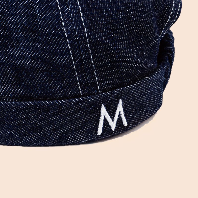 Mænd Denim Dome Brev Broderi Udlejer Kasket Hip Hop Sommer Solsejl Justerbar Brimless Beanie Skull Cap