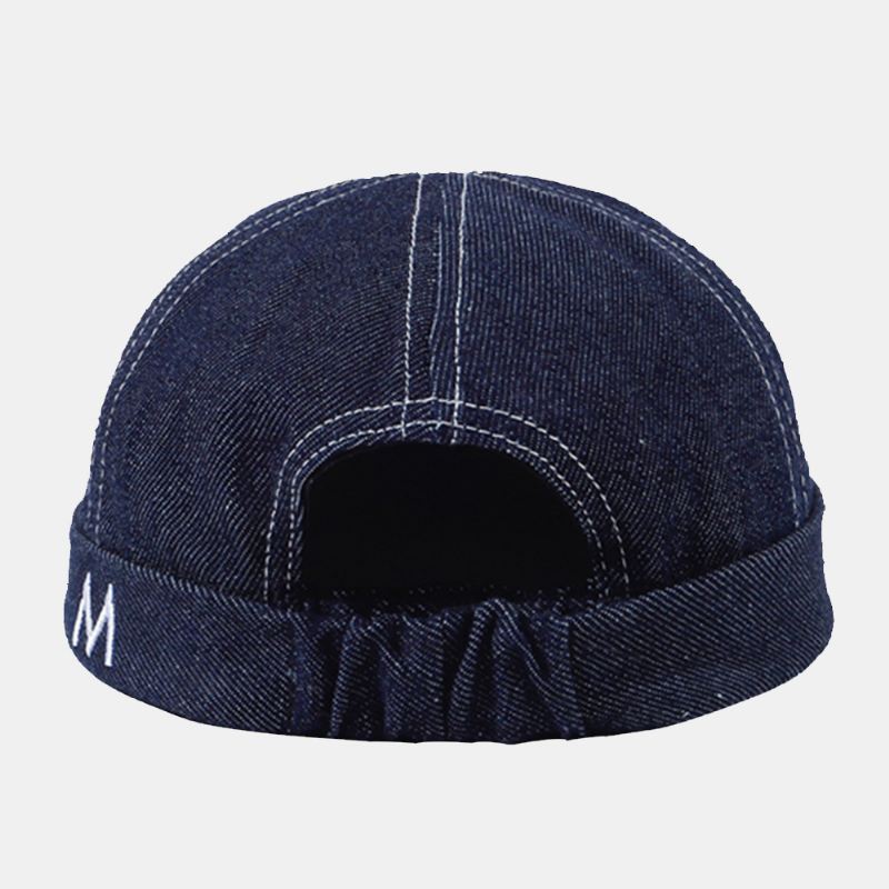 Mænd Denim Dome Brev Broderi Udlejer Kasket Hip Hop Sommer Solsejl Justerbar Brimless Beanie Skull Cap