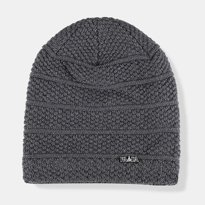 Mænd Ensfarvede Stribede Strikhue Plus Velvet Thicken Outdoor Warmth Brimless Beanie Hat