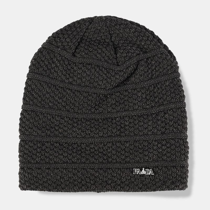 Mænd Ensfarvede Stribede Strikhue Plus Velvet Thicken Outdoor Warmth Brimless Beanie Hat