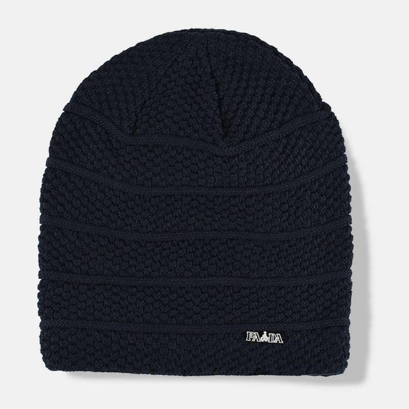 Mænd Ensfarvede Stribede Strikhue Plus Velvet Thicken Outdoor Warmth Brimless Beanie Hat