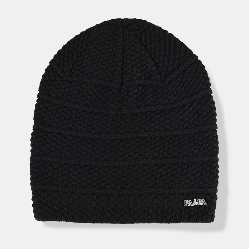 Mænd Ensfarvede Stribede Strikhue Plus Velvet Thicken Outdoor Warmth Brimless Beanie Hat