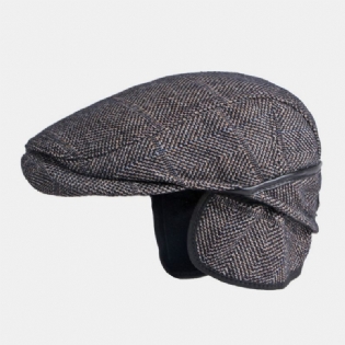 Mænd Ensfarvet Ørebeskyttelse Øreværn Design Vindtæt Flad Hat Britisk Retro Thicken Warm Beret Cap Forward Hat