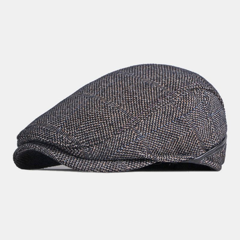 Mænd Ensfarvet Ørebeskyttelse Øreværn Design Vindtæt Flad Hat Britisk Retro Thicken Warm Beret Cap Forward Hat