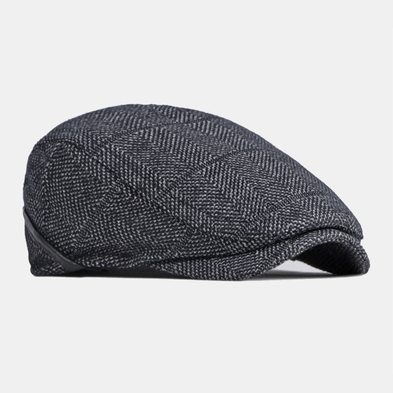 Mænd Ensfarvet Ørebeskyttelse Øreværn Design Vindtæt Flad Hat Britisk Retro Thicken Warm Beret Cap Forward Hat