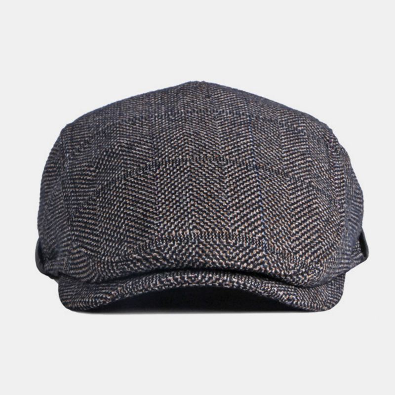 Mænd Ensfarvet Ørebeskyttelse Øreværn Design Vindtæt Flad Hat Britisk Retro Thicken Warm Beret Cap Forward Hat