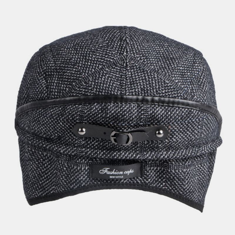 Mænd Ensfarvet Ørebeskyttelse Øreværn Design Vindtæt Flad Hat Britisk Retro Thicken Warm Beret Cap Forward Hat