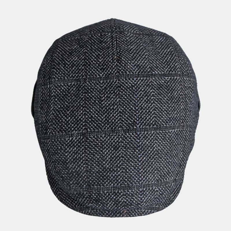 Mænd Ensfarvet Ørebeskyttelse Øreværn Design Vindtæt Flad Hat Britisk Retro Thicken Warm Beret Cap Forward Hat