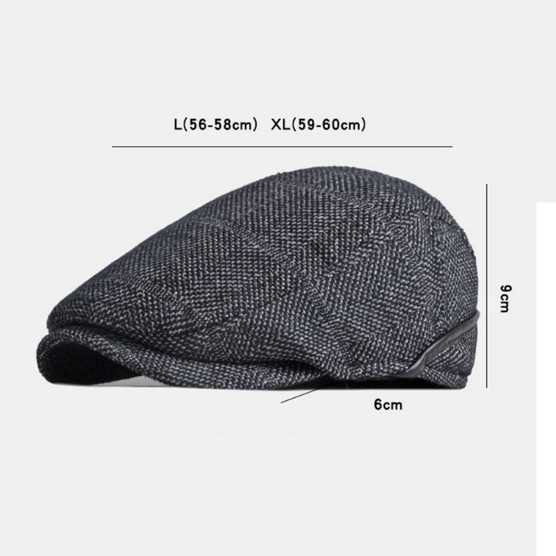 Mænd Ensfarvet Ørebeskyttelse Øreværn Design Vindtæt Flad Hat Britisk Retro Thicken Warm Beret Cap Forward Hat