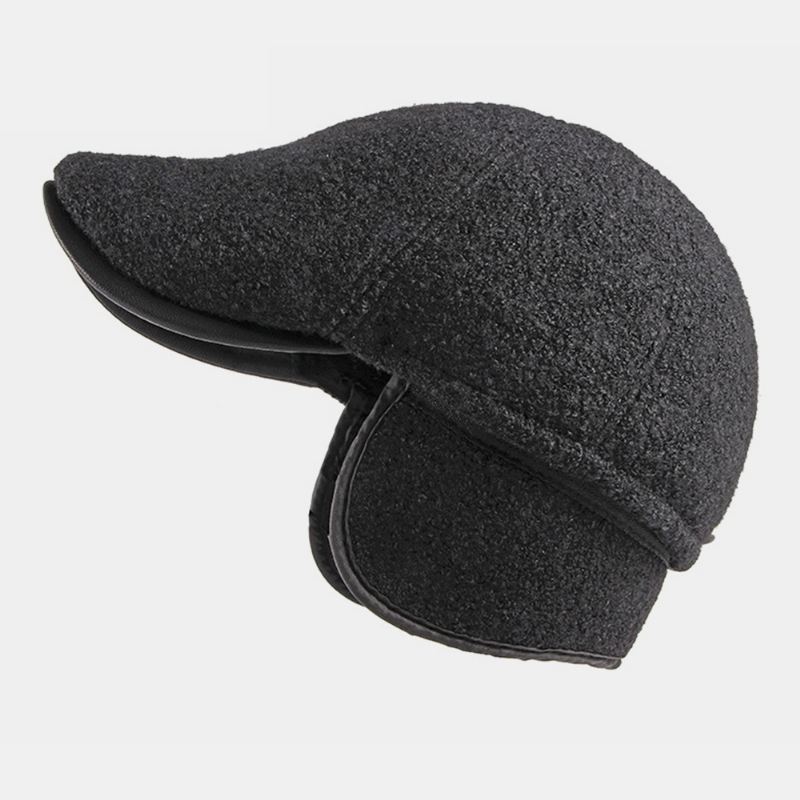 Mænd Filt Ørebeskyttelse Vinter Udendørs Ensfarve Casual Universal Plus Thicken Plus Velvet Baret Hat Forward Hat