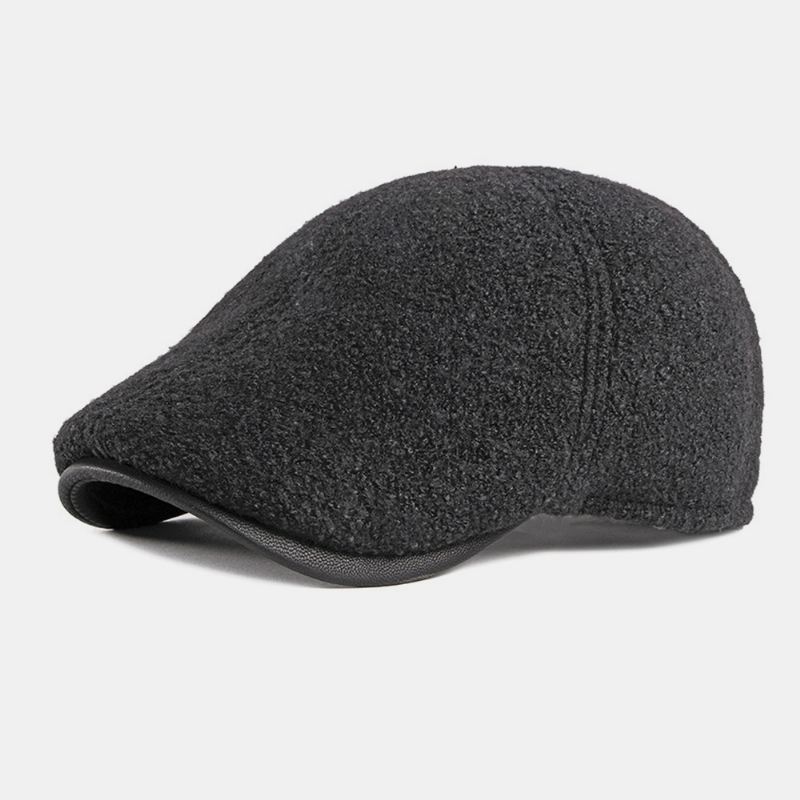 Mænd Filt Ørebeskyttelse Vinter Udendørs Ensfarve Casual Universal Plus Thicken Plus Velvet Baret Hat Forward Hat