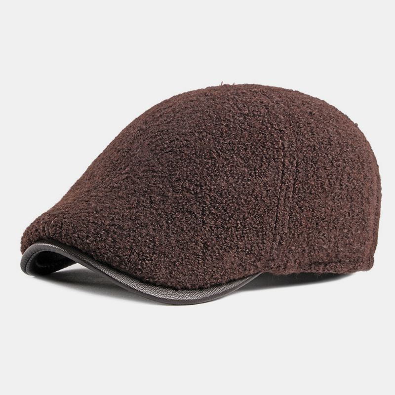 Mænd Filt Ørebeskyttelse Vinter Udendørs Ensfarve Casual Universal Plus Thicken Plus Velvet Baret Hat Forward Hat