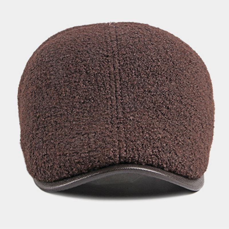 Mænd Filt Ørebeskyttelse Vinter Udendørs Ensfarve Casual Universal Plus Thicken Plus Velvet Baret Hat Forward Hat