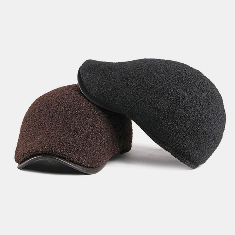 Mænd Filt Ørebeskyttelse Vinter Udendørs Ensfarve Casual Universal Plus Thicken Plus Velvet Baret Hat Forward Hat