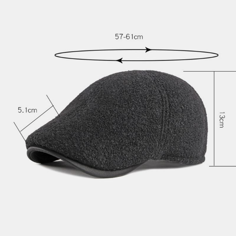 Mænd Filt Ørebeskyttelse Vinter Udendørs Ensfarve Casual Universal Plus Thicken Plus Velvet Baret Hat Forward Hat