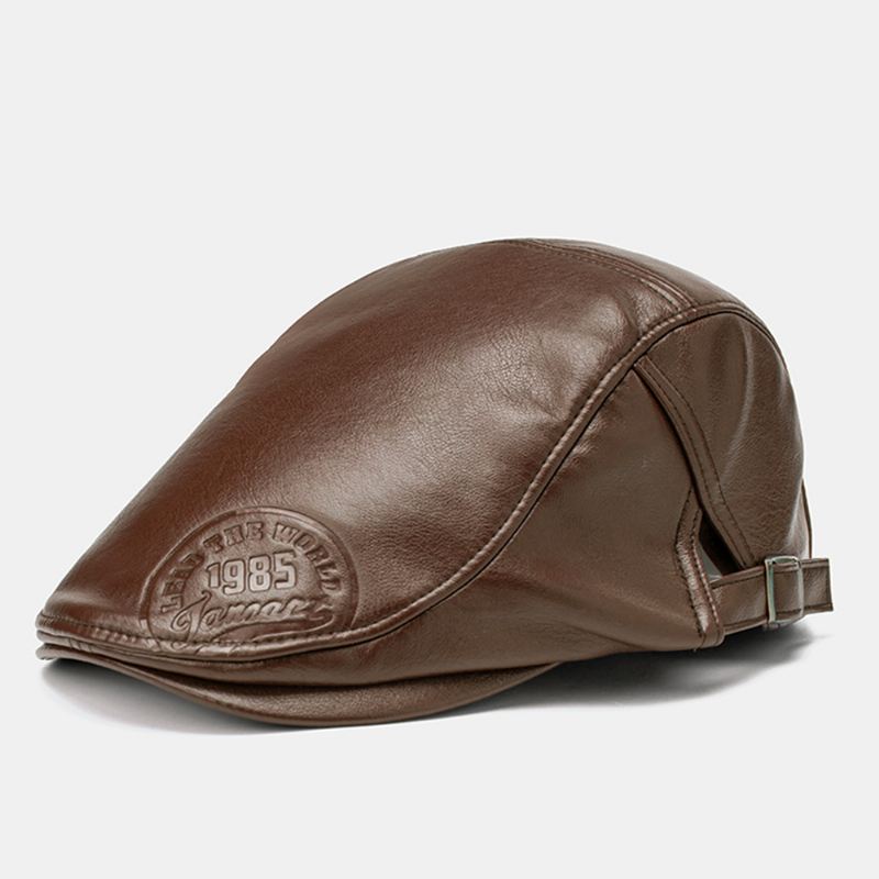 Mænd Imiteret Læder Retro Ensfarvet Universal All-match Forward Hat Baret Hat