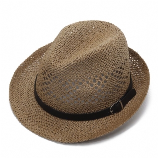 Mænd Kvinder Personlig Håndlavet Straw Jazz Hat Udendørs Rejse Strand Åndbar Mesh Hollow Sun Cap