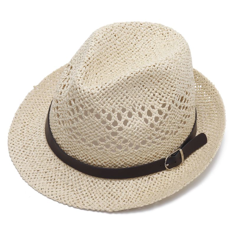 Mænd Kvinder Personlig Håndlavet Straw Jazz Hat Udendørs Rejse Strand Åndbar Mesh Hollow Sun Cap