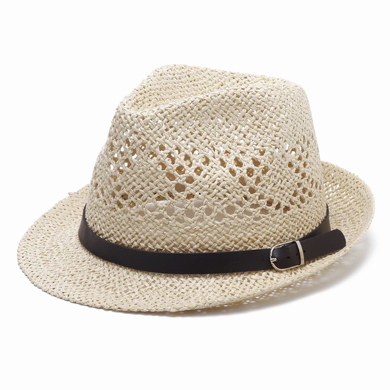 Mænd Kvinder Personlig Håndlavet Straw Jazz Hat Udendørs Rejse Strand Åndbar Mesh Hollow Sun Cap