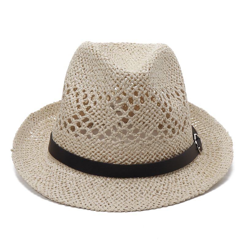 Mænd Kvinder Personlig Håndlavet Straw Jazz Hat Udendørs Rejse Strand Åndbar Mesh Hollow Sun Cap