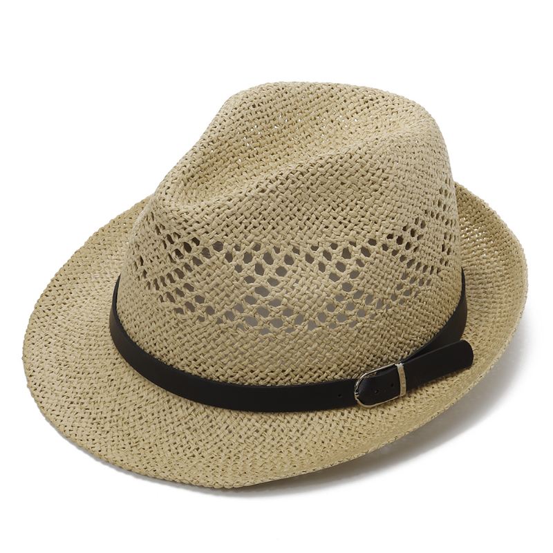 Mænd Kvinder Personlig Håndlavet Straw Jazz Hat Udendørs Rejse Strand Åndbar Mesh Hollow Sun Cap