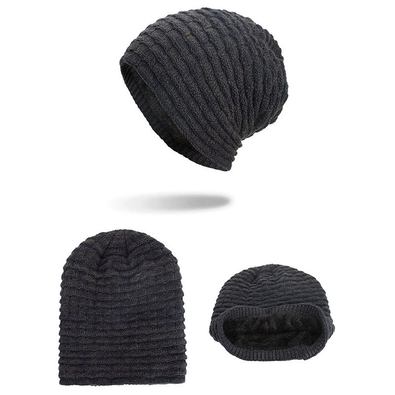 Mænd Kvinder Special Stripe Plus Velvet Knitted Hat Beanie Caps