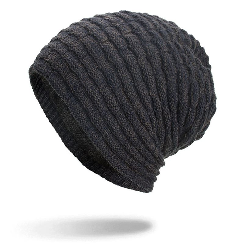 Mænd Kvinder Special Stripe Plus Velvet Knitted Hat Beanie Caps