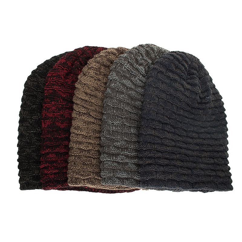 Mænd Kvinder Special Stripe Plus Velvet Knitted Hat Beanie Caps